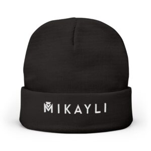 Mikayli Embroidered Black Beanie